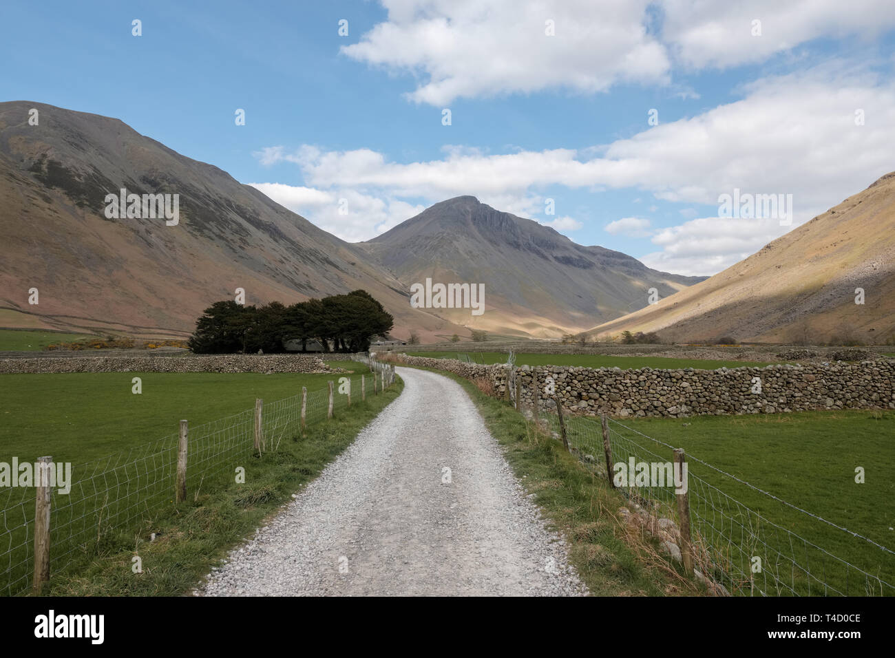 Einen Feldweg von Wasdale Head am Anfang von vielen Bergwanderungen im englischen Lake District, Great Gable Mittelrahmen. Stockfoto