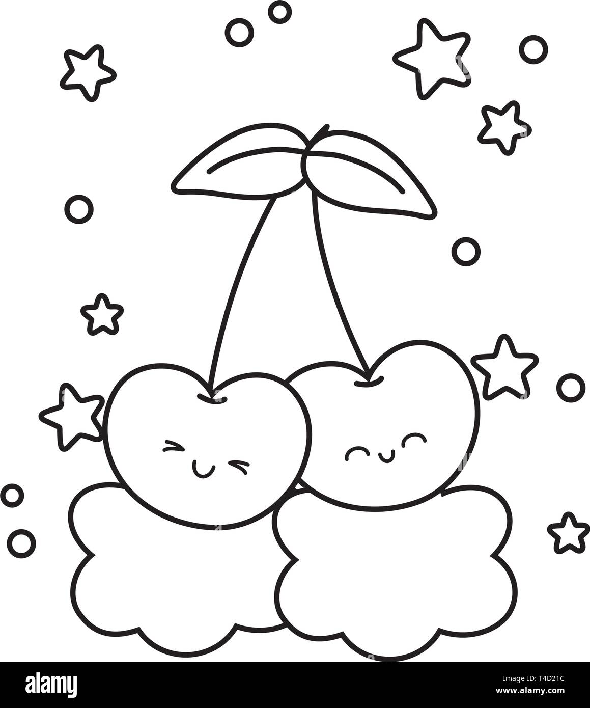 Kirschen und Wolken Symbol cartoon Schwarz und Weiß Vector Illustration graphic design Stock Vektor