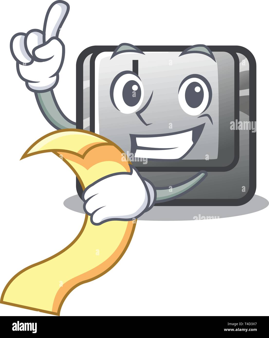 Mit der MENU-Taste J auf einem Computer Charakter Stock Vektor