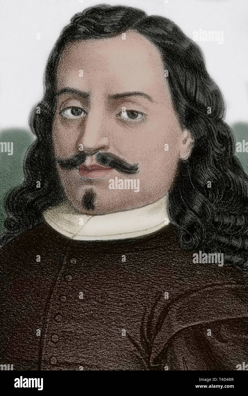 Bartolome Esteban Murillo (1618-1682). Spanischen Barock Maler. Zeichnung von Letre. Die Lithographie. Später Färbung. Porträt, Detail. Cronica de España, Historia y Ilustrada Descriptiva de Sus Provincias. Andalusien, 1867. Stockfoto