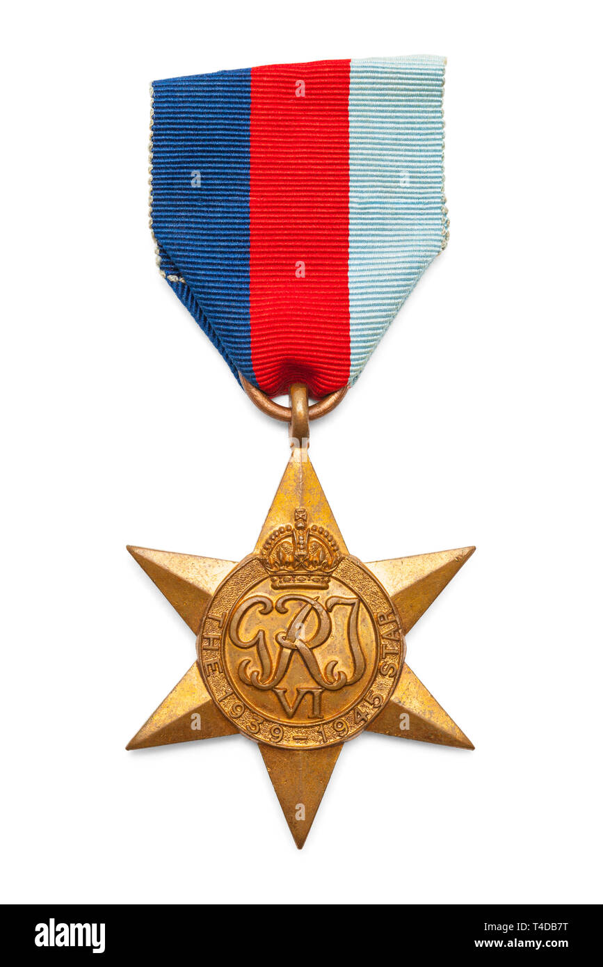Britische Weltkrieg zwei militärische Service Star Medaille schneiden Sie auf Weiß. Stockfoto