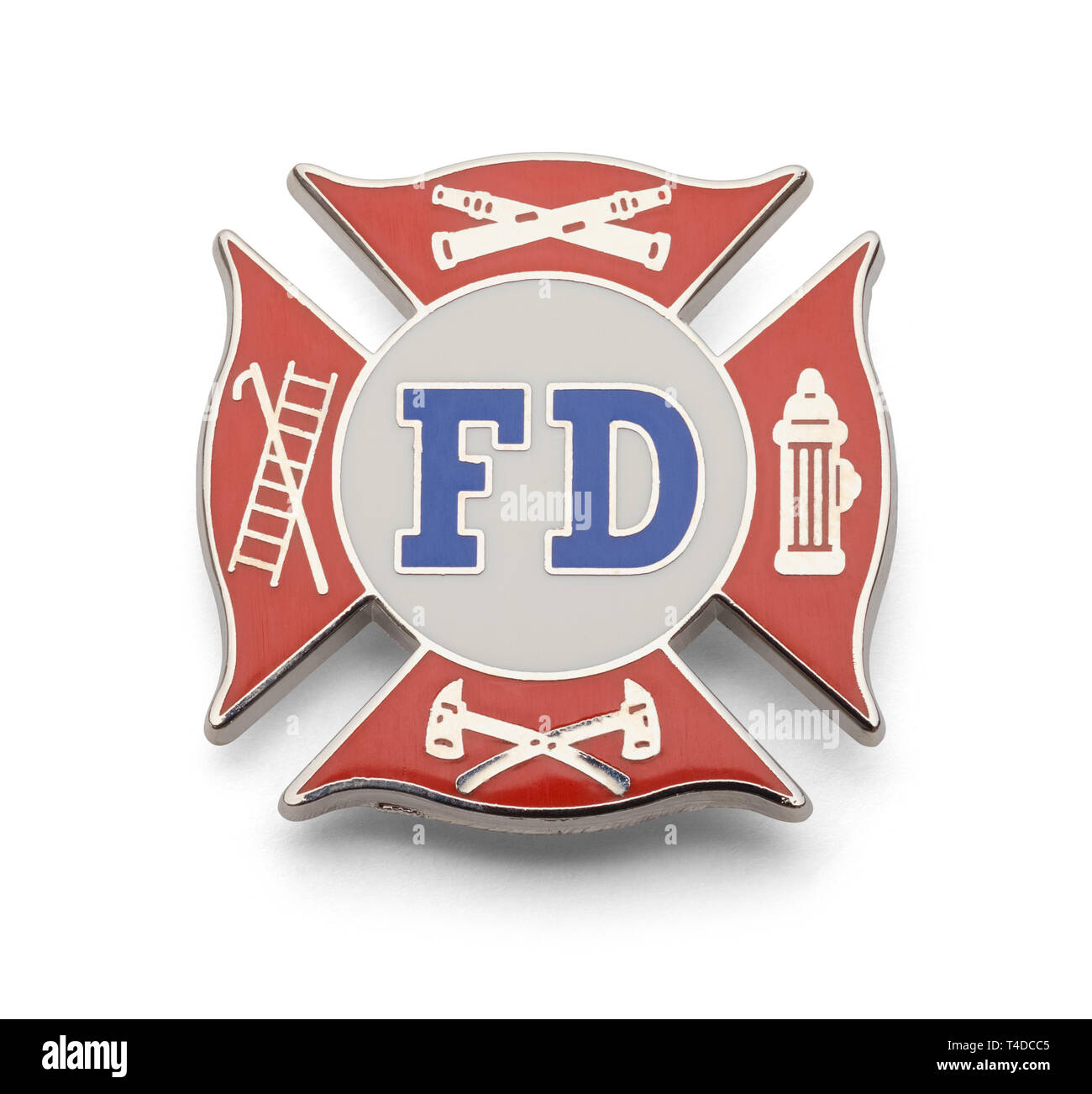Fire Fighter Kreuz Abzeichen isoliert auf weißem Hintergrund. Stockfoto