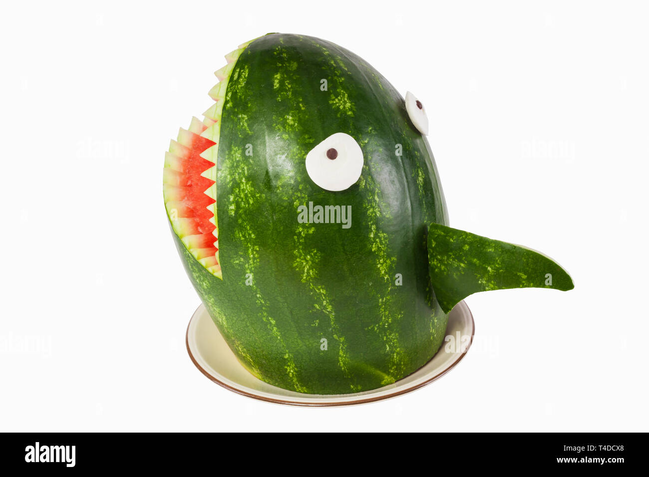 Wassermelone Shark Shark aus der Wassermelone geschnitzt Stockfoto