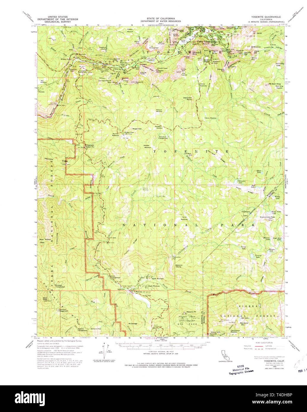 USGS TOPO Karte Kalifornien CA Yosemite 302024 1956 62.500 Wiederherstellung Stockfoto