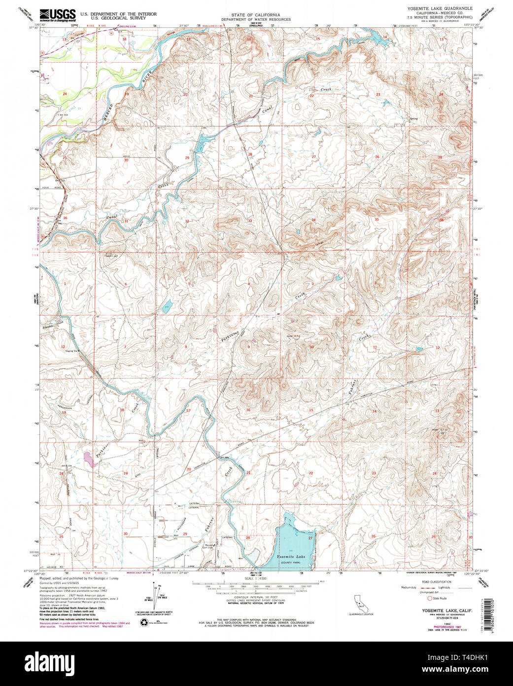 USGS TOPO Karte Kalifornien CA Yosemite See 102178 1962 24000 Wiederherstellung Stockfoto
