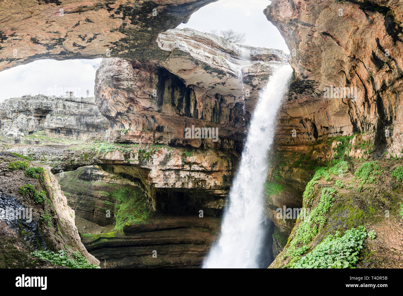 Baatara Schlucht Wasserfall und den drei natürlichen Brücken, Tannourine, Libanon Stockfoto