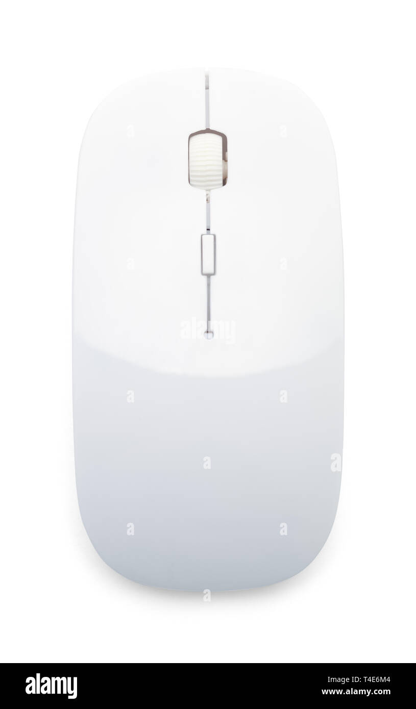 Wireless White Optical Computer Mouse Draufsicht isoliert auf weißem Hintergrund. Stockfoto