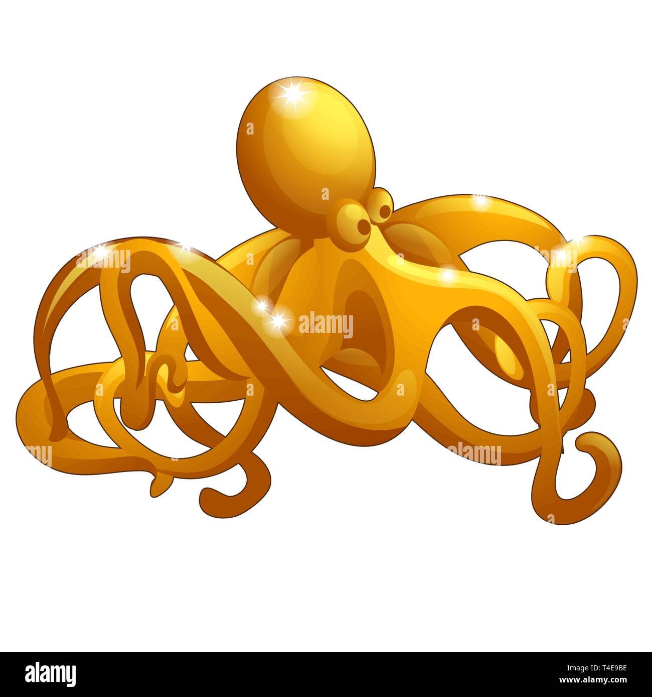 Die Figur des Octopus aus Gold auf weißem Hintergrund. Vektor cartoon Close-up Abbildung. Stock Vektor