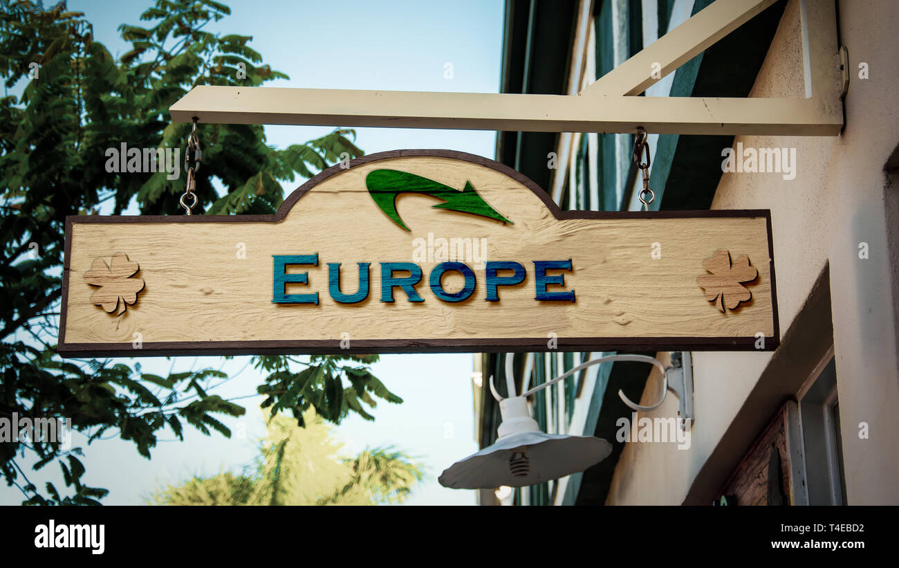 Straßenschild nach Europa Stockfoto