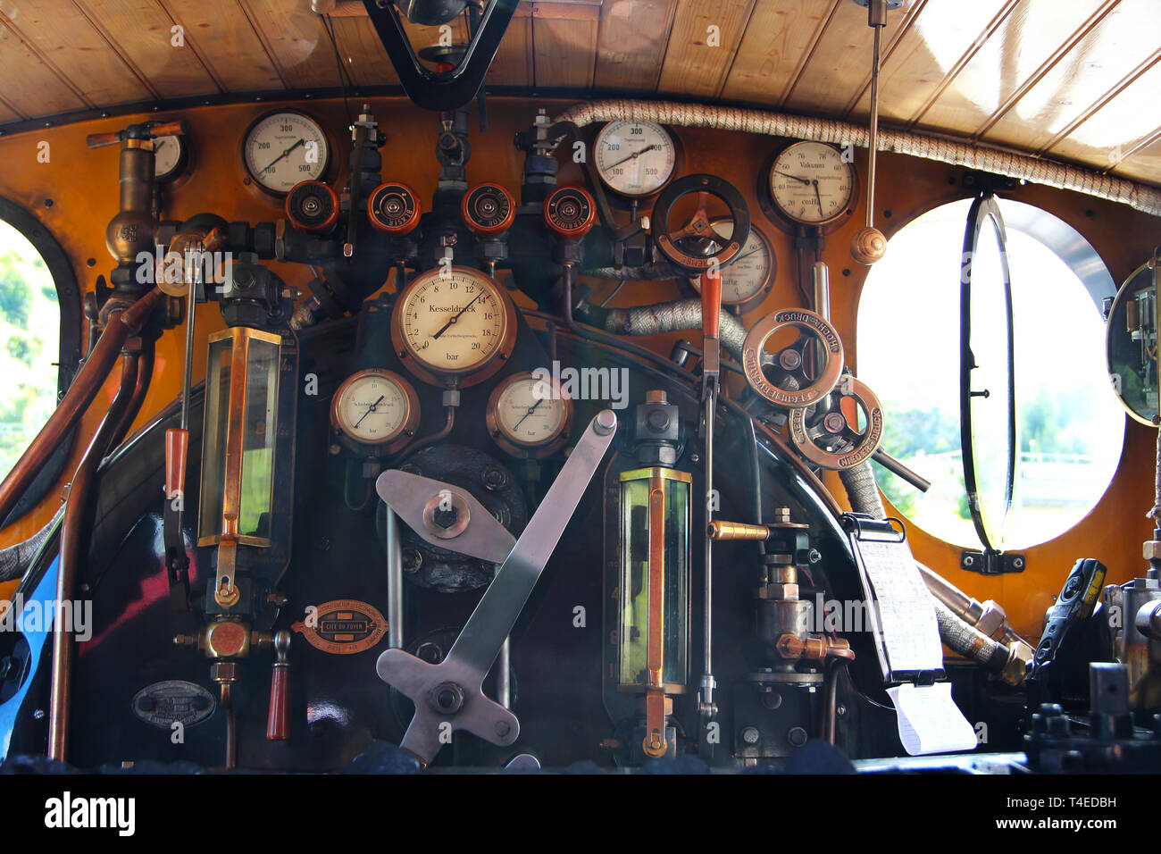 Dampflokomotive Cockpit Stockfoto