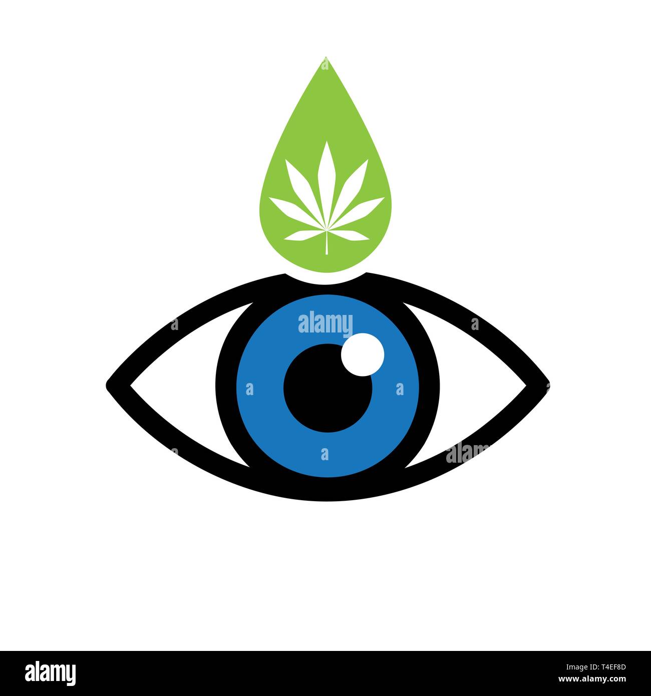 Blue eye mit grünen Cannabis Augentropfen Symbol auf weißem Hintergrund Vektor-illustration EPS 10 isoliert Stock Vektor