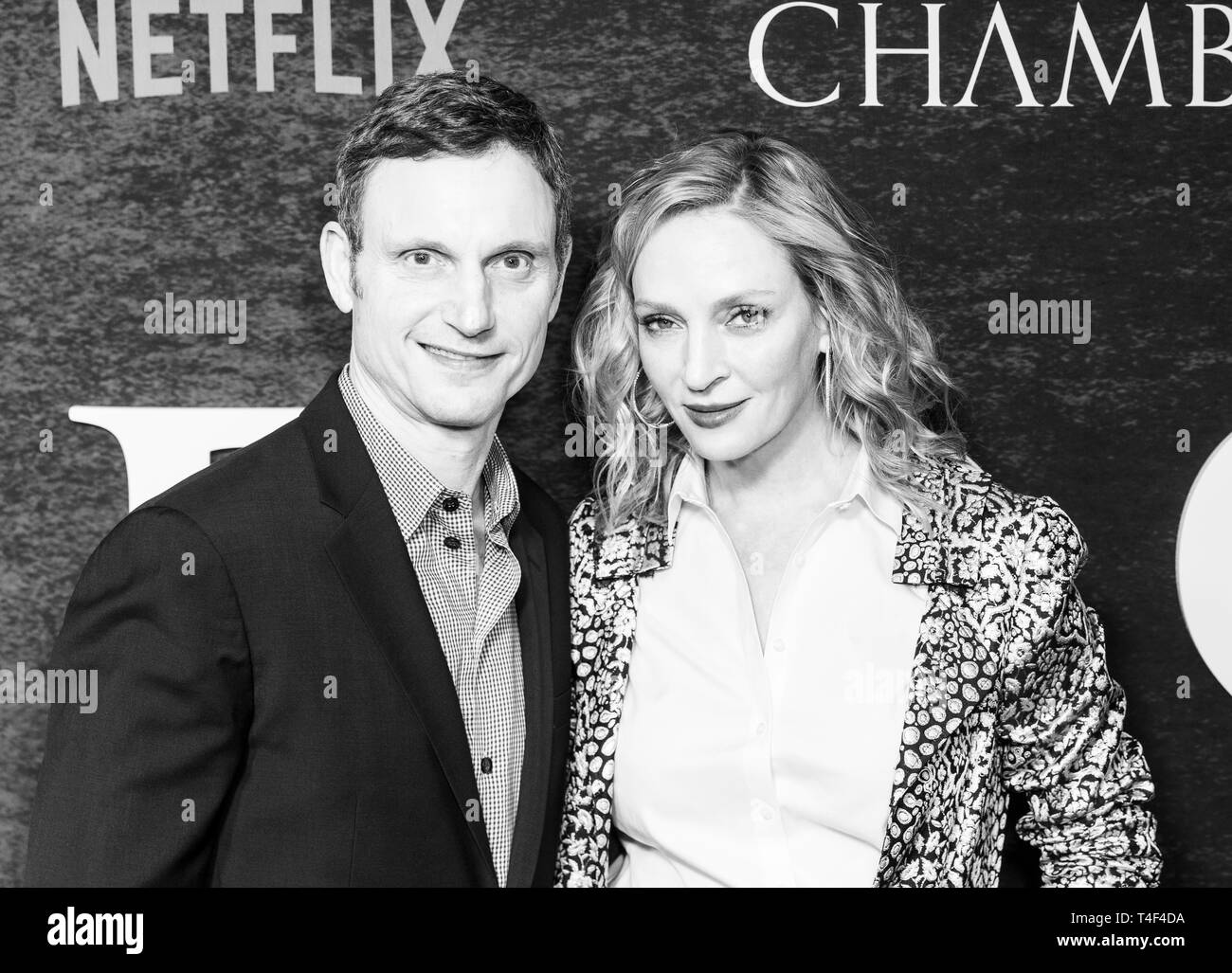 New York, NY - 15. April 2019: Tony Goldwyn und Uma Thurman Besuchen von Netflix Saison Kammern 1 New York Premiere auf Metrograph Stockfoto