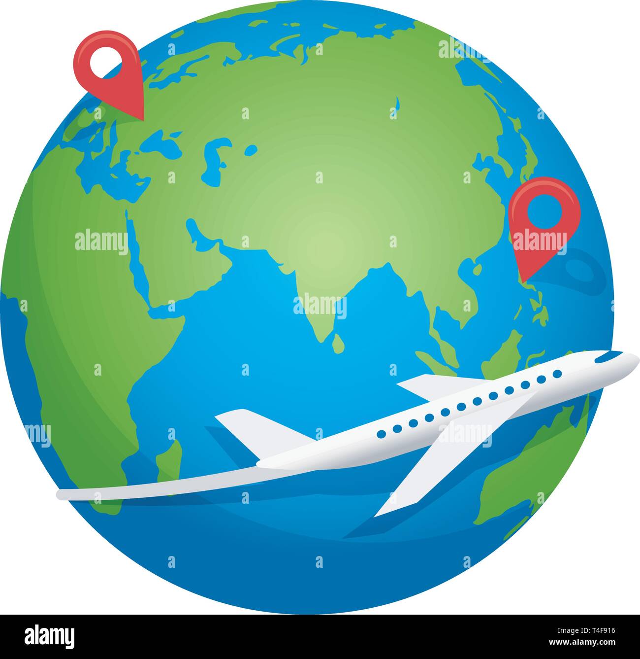 Flugzeug fliegen rund um den Planeten Erde. Stock Vektor