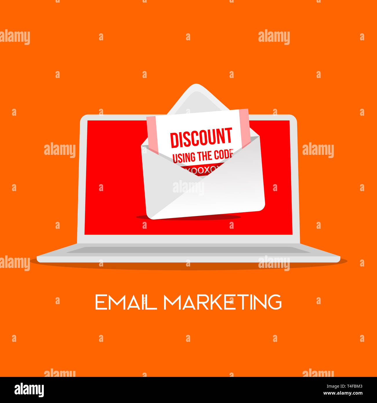 E-Mail Marketing Symbol mit Rabatt Code Flat Style Abbildung mit Schatten Stockfoto