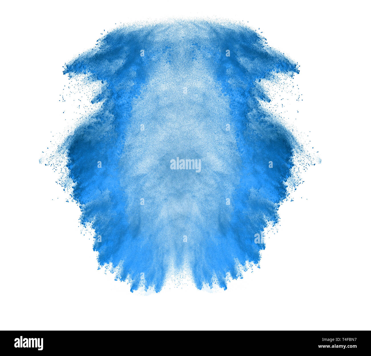 Einfrieren der Bewegung des blauen Staubexplosion isoliert auf weißem Zeitmessung Stockfoto