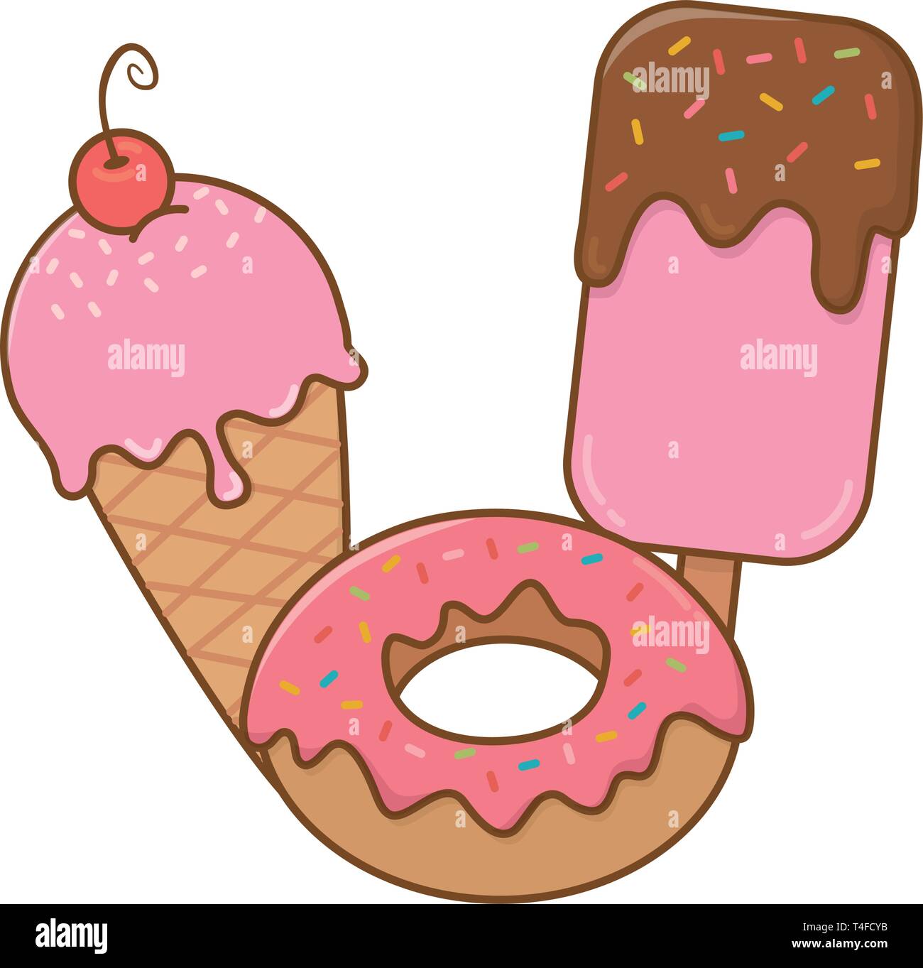 Eis und Eis am Stiel und Donut Symbol cartoon Vector Illustration graphic design Stock Vektor