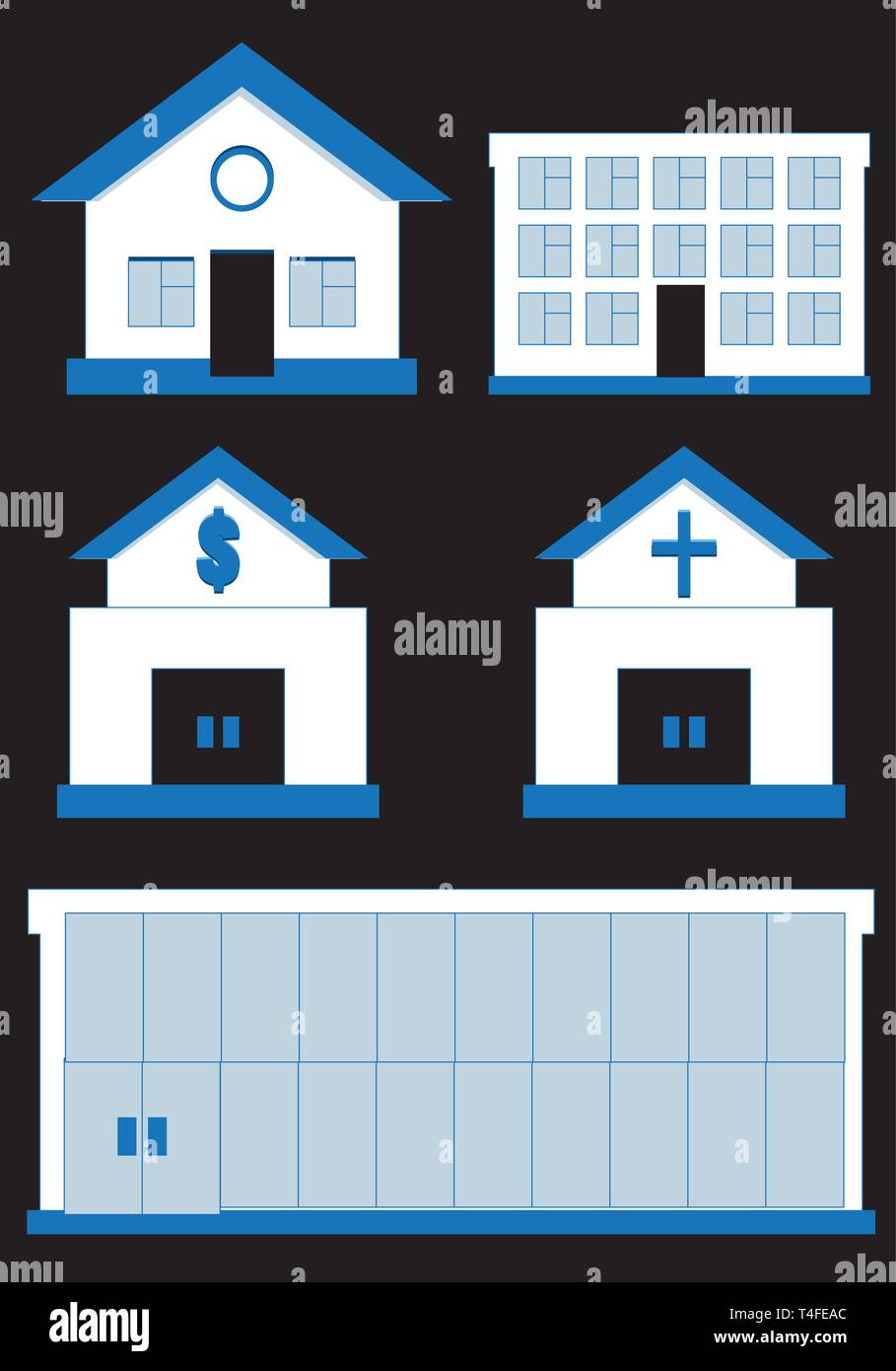 Satz von Haus Symbole isoliert auf Schwarz, Vektor, Abbildung Stock Vektor
