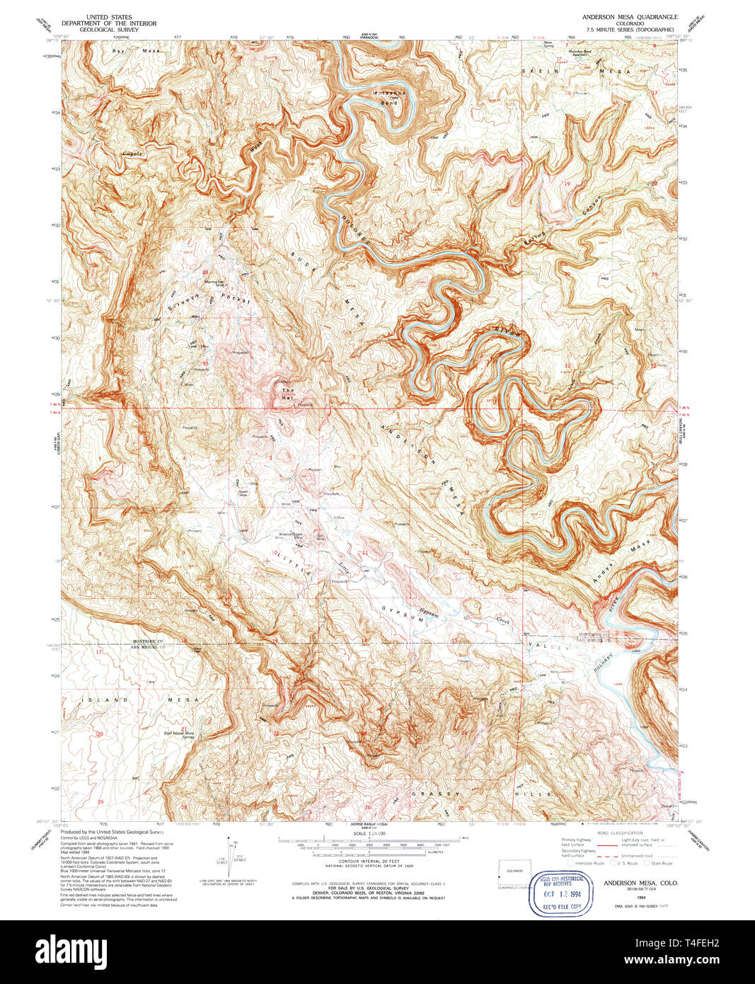 USGS TOPO Karte Colorado CO Anderson Mesa 232098 1994 24000 Wiederherstellung Stockfoto