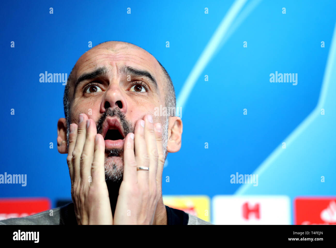 Manchester City Manager Pep Guardiola während der Pressekonferenz in der City Football Academy, Manchester. Stockfoto