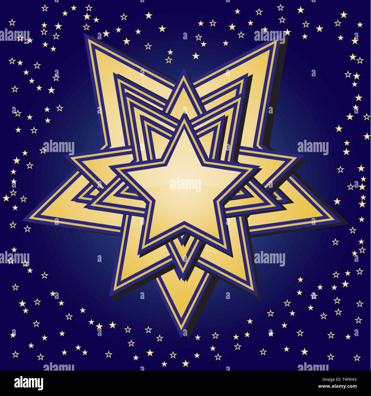 Hintergrund mit goldenen Sternen auf blauem Hintergrund, Vector Illustration Stock Vektor