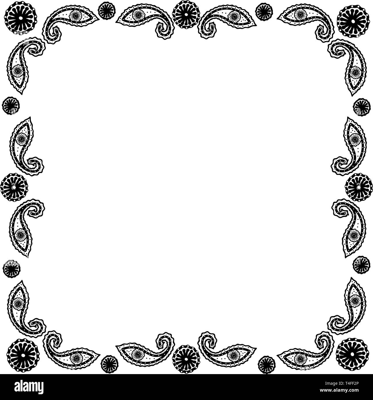 Indischer Zierrahmen. Ornament. Handbemalte Elemente. Indischer Rahmen für Poster, Banner, Karten. Stock Vektor