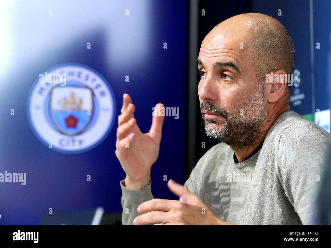 Manchester City Manager Pep Guardiola während der Pressekonferenz in der City Football Academy, Manchester. Stockfoto