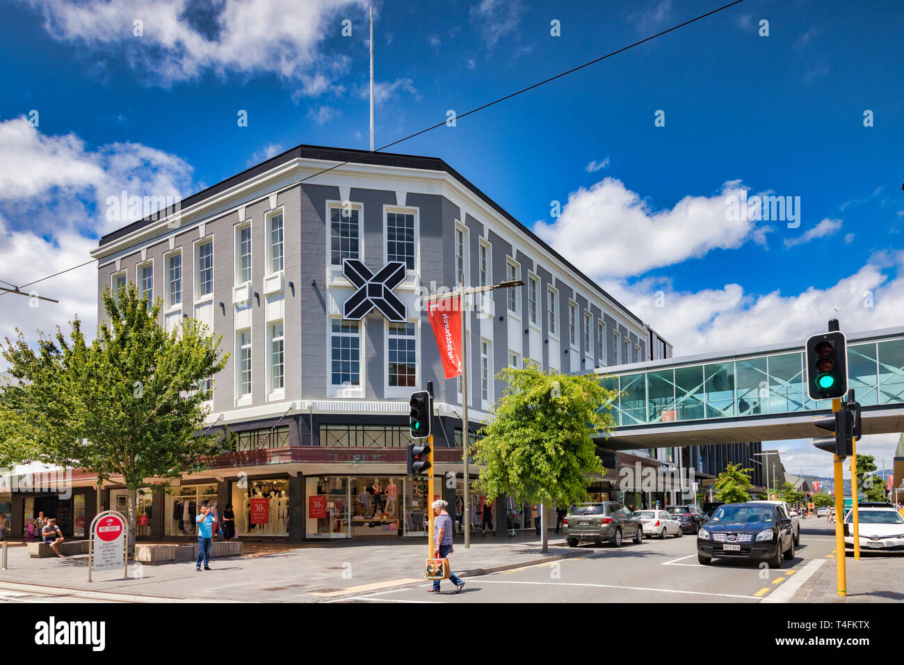 Vom 8. Januar 2019: Christchurch, Neuseeland - die Kreuzung, ein neues Einkaufszentrum gebaut zu ersetzen, was im Erdbeben von 2011 verloren war. Stockfoto