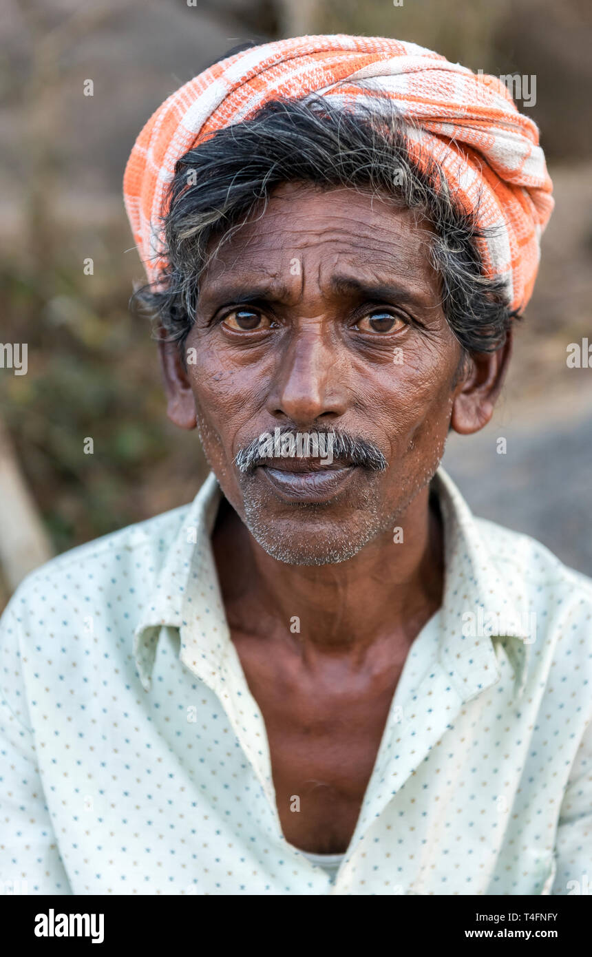 Porträt von einem indischen Mann, Hampi, Indien Stockfoto