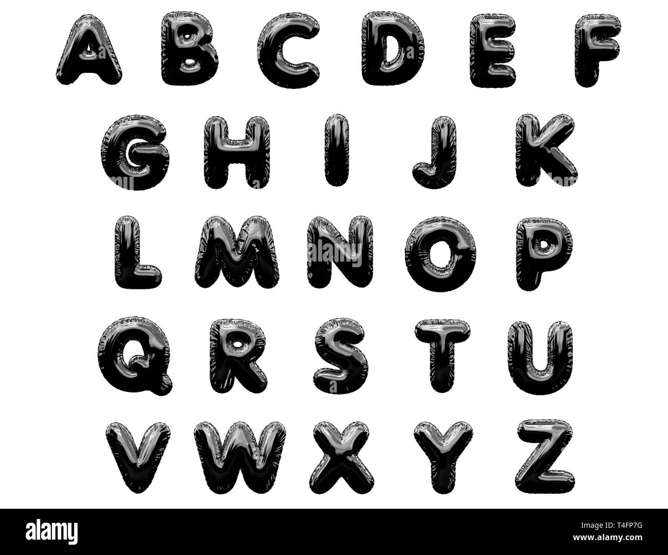 Schwarz alphabet Folie party Feier Luftballons. 3D-Rendering Stockfoto