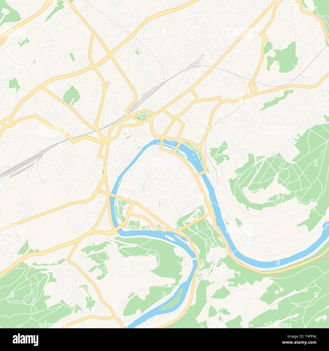 Druckbare Karte von Besancon, Frankreich mit Haupt- und Nebenstraßen und größere Bahnen. Diese Karte ist sorgfältig für das Routing und die Platzierung von individuell gestalteten Stock Vektor