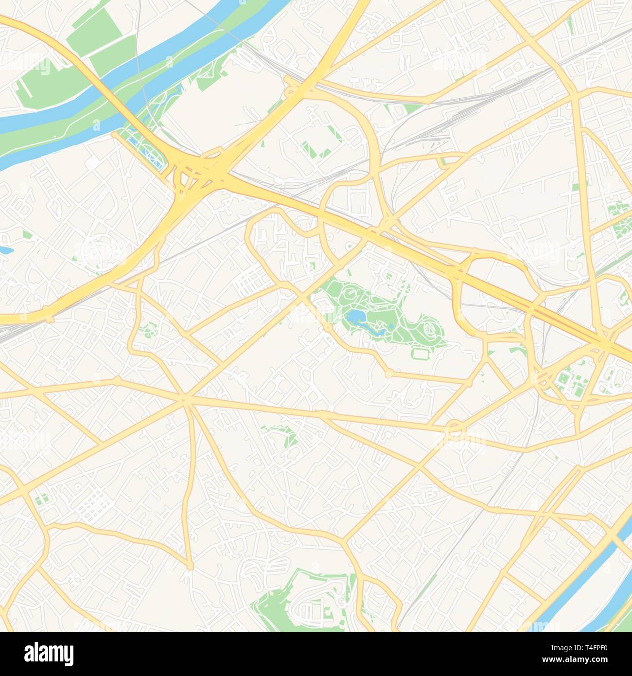 Druckbare Karte von Nanterre, Frankreich mit Haupt- und Nebenstraßen und größere Bahnen. Diese Karte ist sorgfältig für das Routing und die Platzierung von individuell gestalteten Stock Vektor