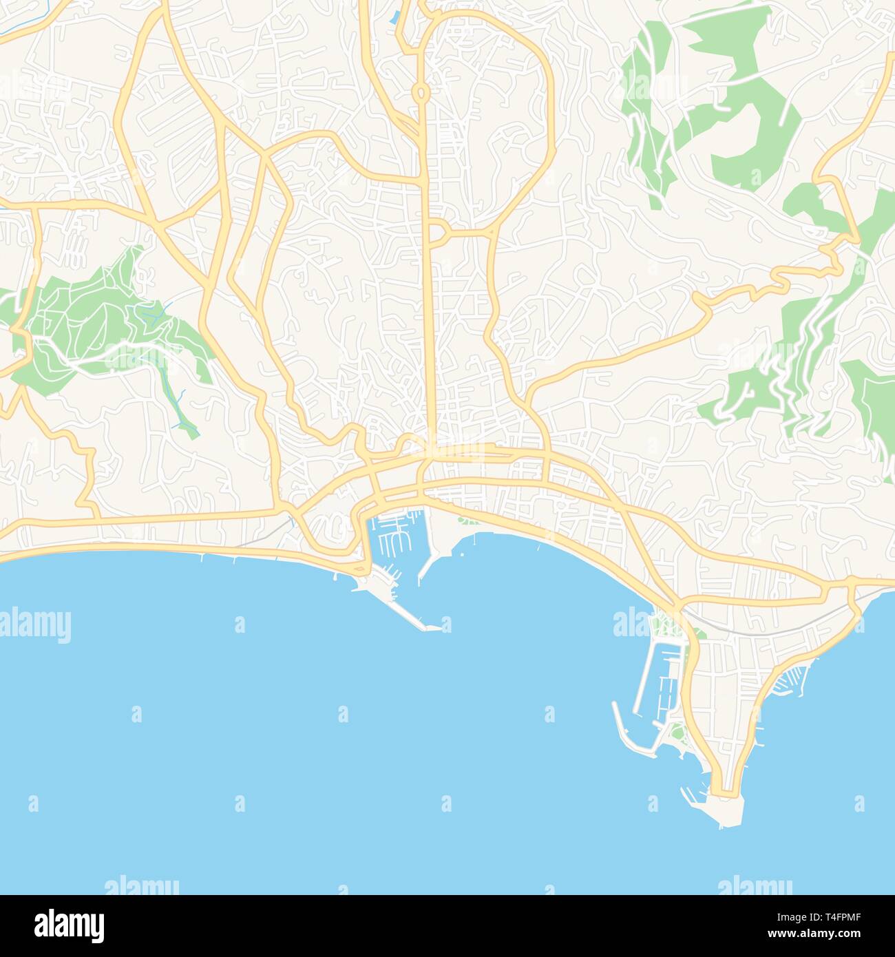 Druckbare Karte von Cannes, Frankreich mit Haupt- und Nebenstraßen und größere Bahnen. Diese Karte ist sorgfältig für das Routing und die Platzierung von einzelnen d ausgelegt Stock Vektor