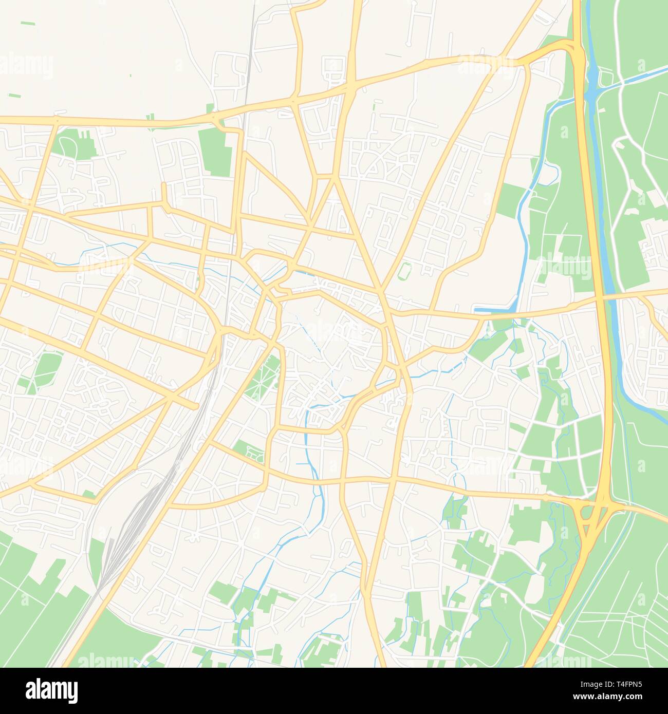 Druckbare Karte von Colmar, Frankreich mit Haupt- und Nebenstraßen und größere Bahnen. Diese Karte ist sorgfältig für das Routing und die Platzierung von einzelnen d ausgelegt Stock Vektor