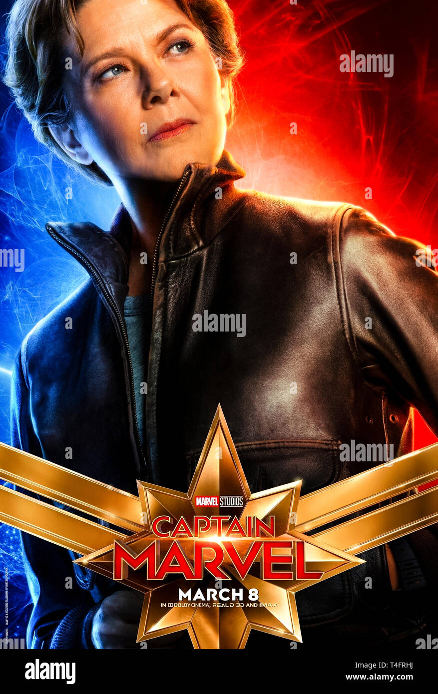 Captain Marvel (2019) unter der Regie von Anna Boden und Ryan Fleck mit Brie Larson, Ben Mendelsohn und Annette Bening. Dr. Wendy Lawson. Die USAF-Pilotin Carol Danvers wird zu einem der mächtigsten Superhelden im Universum. Stockfoto