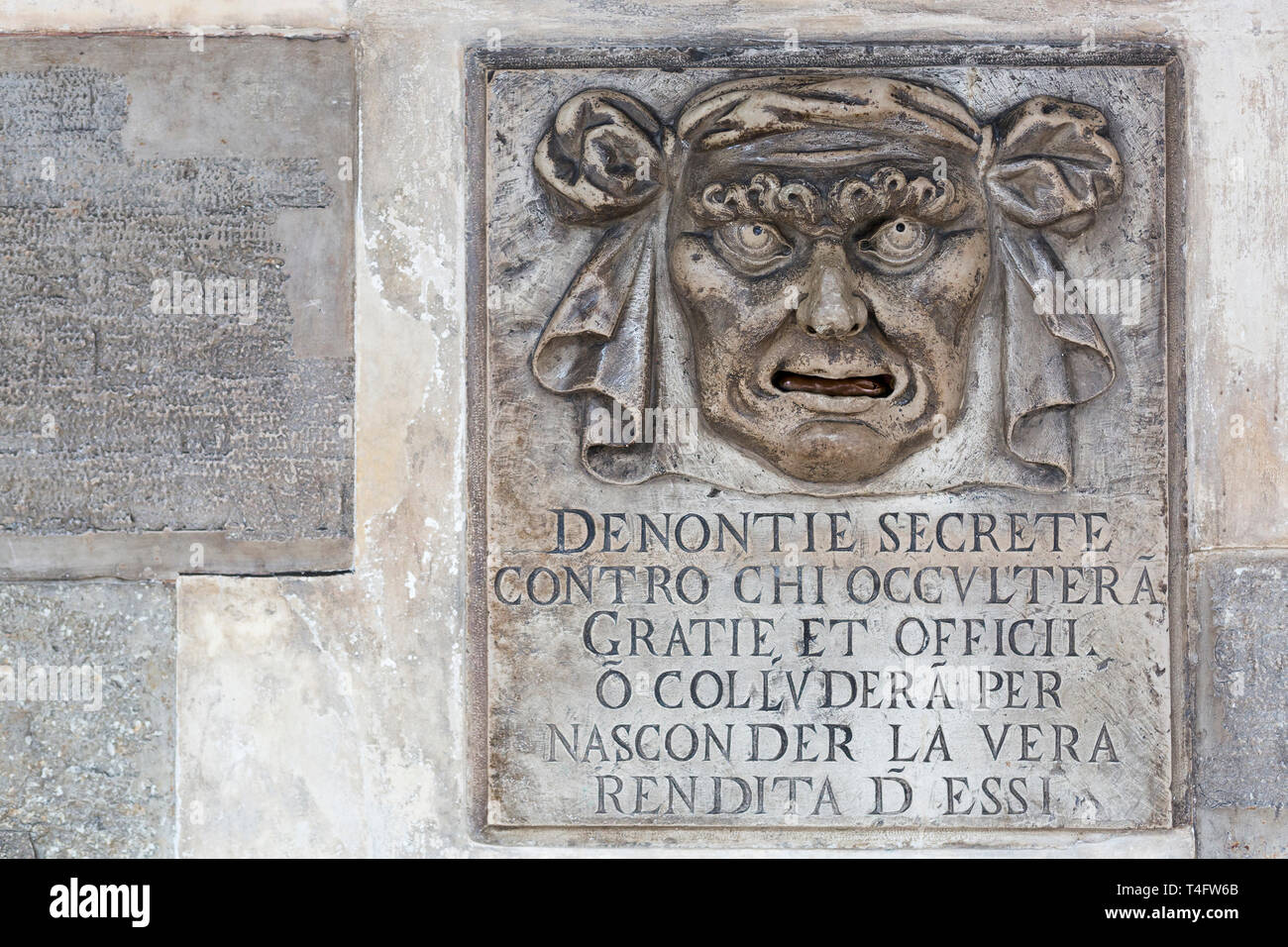 "Lion's Mund' post für anonyme Denunziationen, Doge's Palace, Venedig, Italien Stockfoto