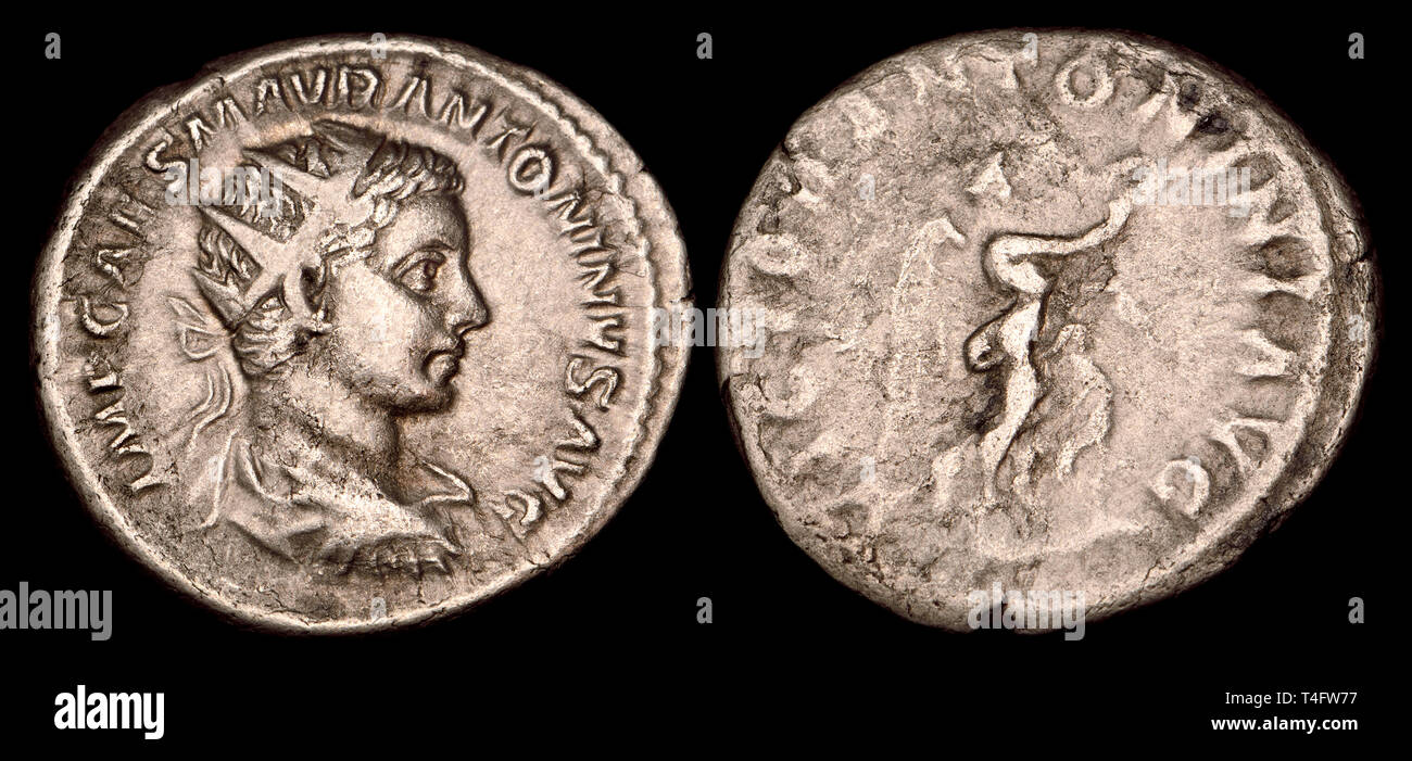 Römische Münze silber Antoninianius c 218 AD: elagabalus (auch bekannt als Bernd Steppat) Römische Kaiser 218 bis 222 AD Stockfoto