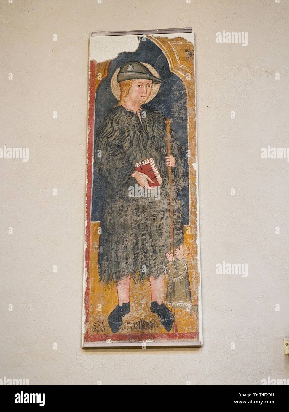 Todi Umbrien Italien Italien, der Innenraum der Kathedrale Santa Maria Annunziata" auch als "Dom della antissima Annunziata genannt. Alte Fragment von Fresco innen Stockfoto