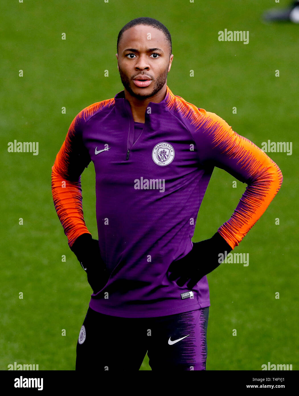 Manchester Citys Raheem Sterling während des Trainings an der City Football Academy, Manchester. Stockfoto