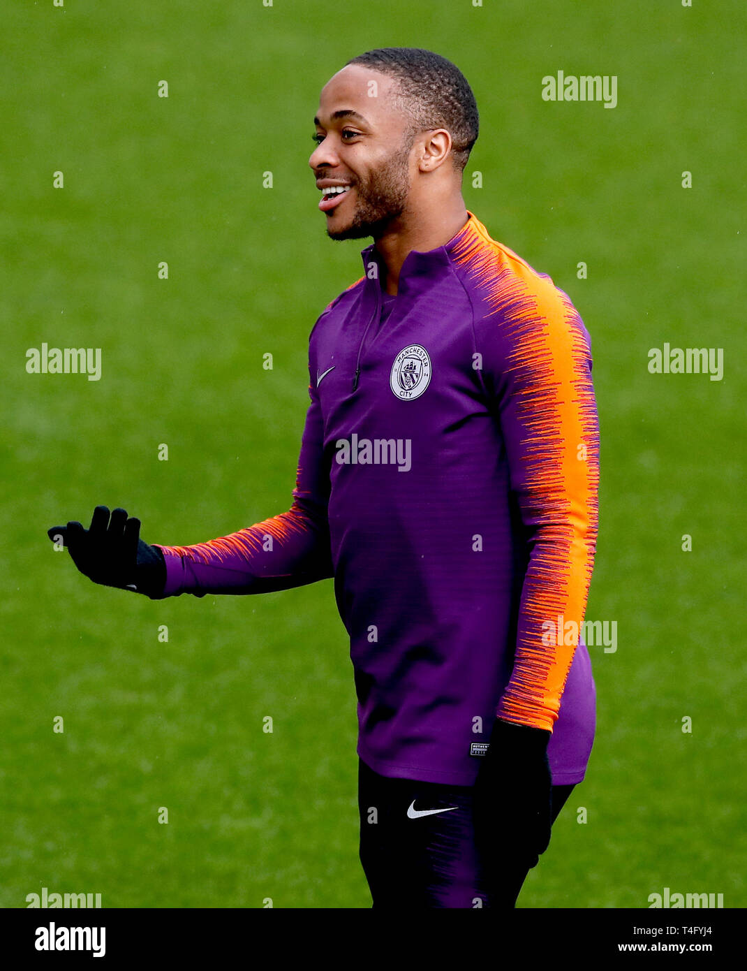 Raheem Sterling von Manchester City während des Trainings an der City Football Academy, Manchester. Stockfoto