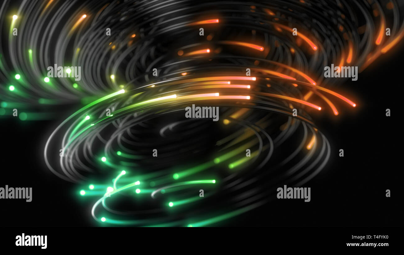 Schwarz Strings mit glühenden Köpfen. 3D-Darstellung Stockfoto