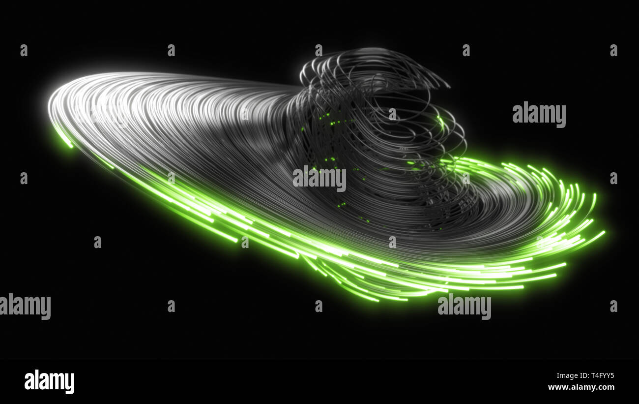 Schwarz Strings mit glühenden Köpfen. 3D-Darstellung Stockfoto