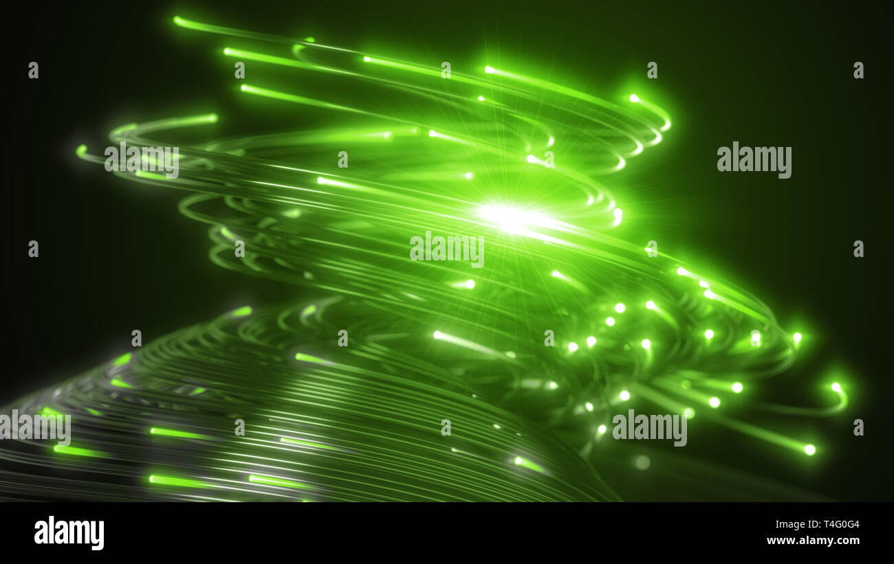 Schwarz Strings mit glühenden Köpfen. 3D-Darstellung Stockfoto