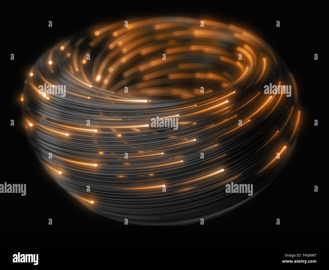 Schwarz Strings mit glühenden Köpfen. 3D-Darstellung Stockfoto