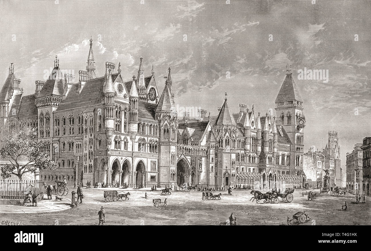 Die Royal Courts of Justice in London, England, die Fassade auf den Strand, hier im 19. Jahrhundert. Von London Bilder, veröffentlicht 1890 Stockfoto