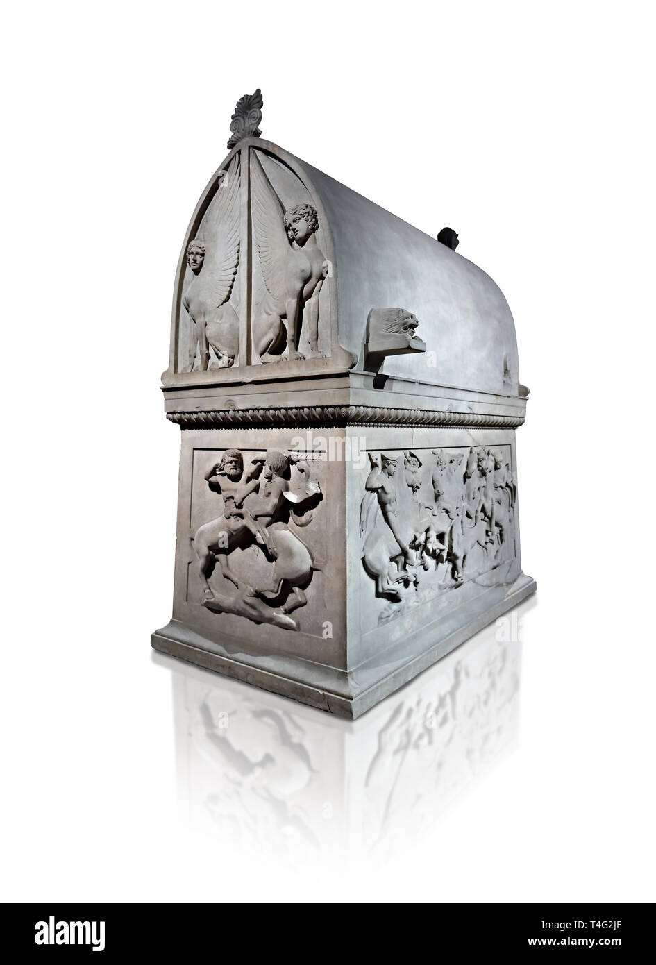Paros Marmor lykischen Sarkophag aus dem Ende des 5 Cent. V. Chr. von der königlichen Nekropole von Sidon (Libanon), Kammer Nr. IV. Istanbul Archaeologica Stockfoto
