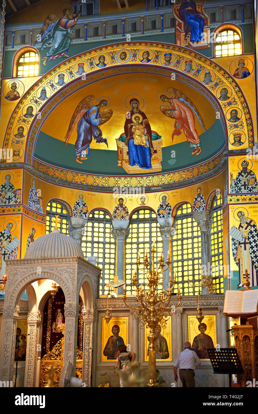 Reconstucted byzantinischen Fresken aus dem 4. Jahrhundert AD 3 Roamnesque Basilika des Hl. Demetrius, oder Hagios Demetrios, Άγιος Δημήτριος, eine Pa aisled Stockfoto