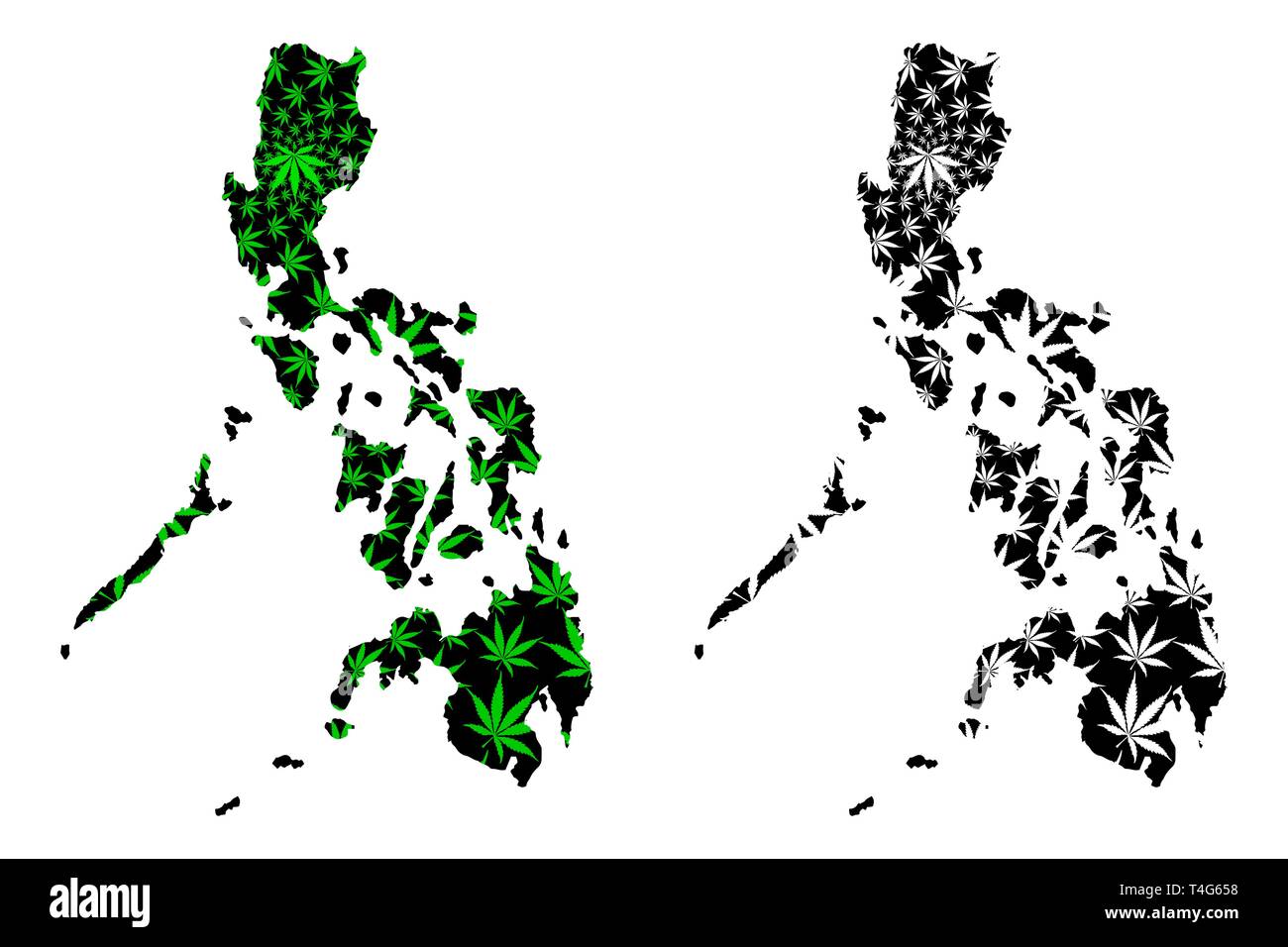 Philippinen - Karte ist Cannabis blatt grün und schwarz ausgelegt, die Republik der Philippinen (Luzon, Visayas und Mindanao) Karte aus Marihuana (Marihuana, Stock Vektor