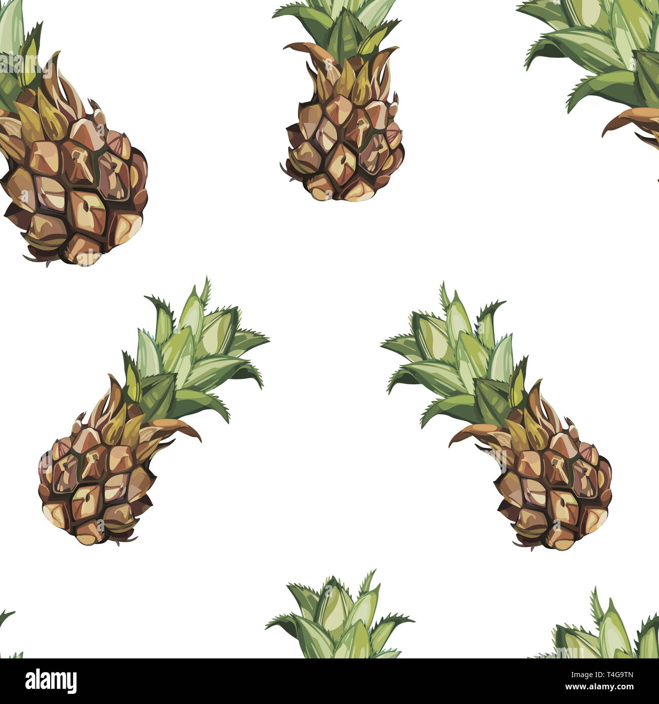 Nahtlose Muster mit tropischen Ananas. Element für die Gestaltung von Einladungen, Filmplakate, Stoffen und anderen Objekten. Auf weiß isoliert. Stockfoto