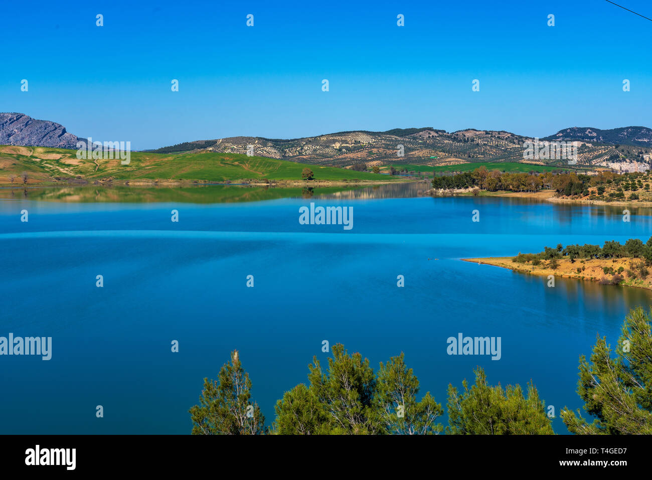 See Embalse del Guadalhorce, Ardales Reservoir, Malaga, Andalusien, Spanien Stockfoto