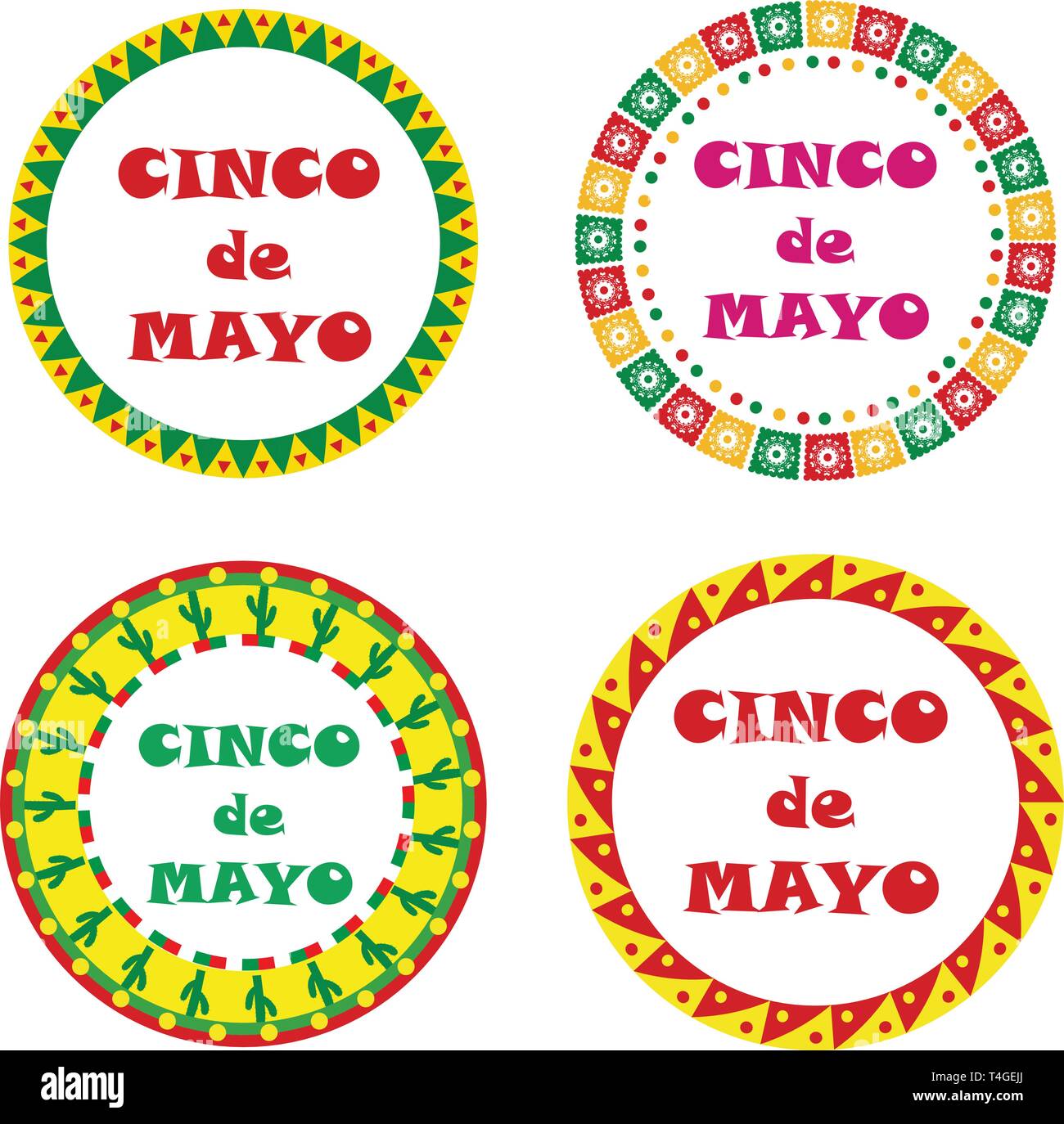 Cinco De Mayo-Reihe von runden Rahmen mit Platz für Text. Isoliert auf weißem Hintergrund. Vektor-Illustration. Stock Vektor